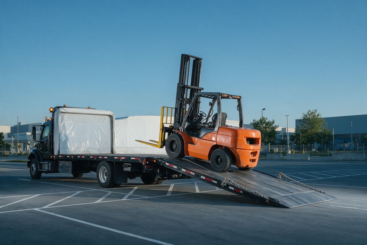Kamyondan indirilen forklift
