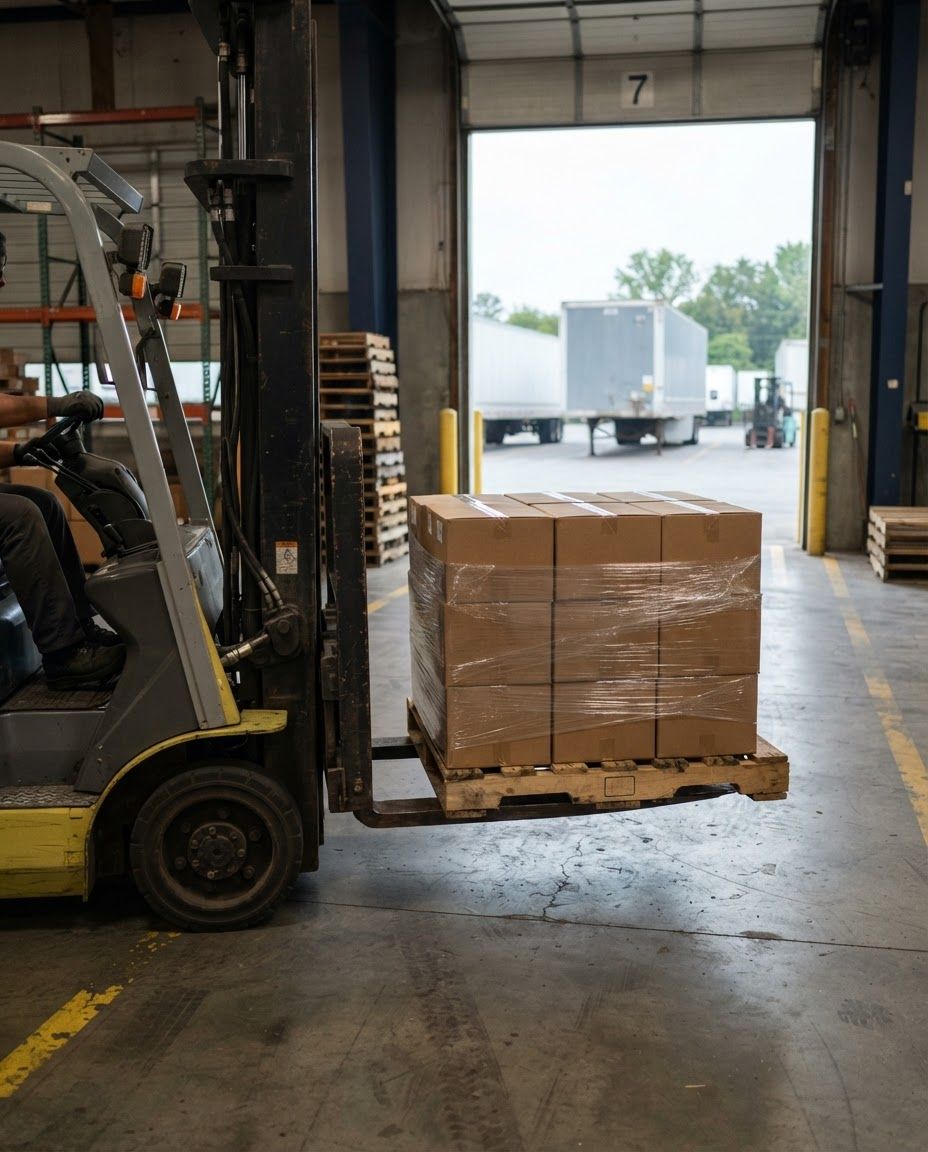 Yükleme rampasında palet taşıyan forklift